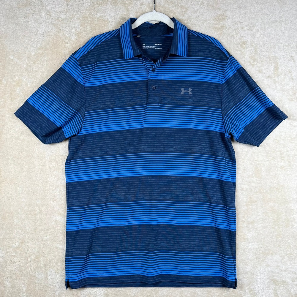 Under Armour Men's HeatGear Polo Shirt Blue Stripe Golf Athleisure Size M